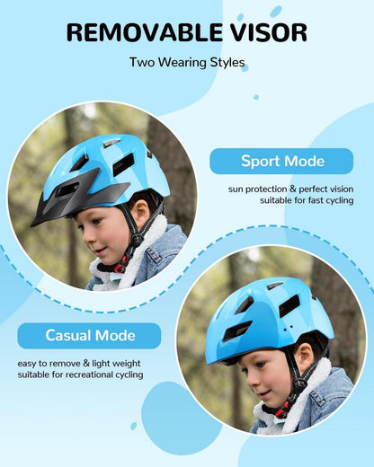 Kinder Fahrradhelm Mädchen Jungen Blau 52-56 cm S Verstellbar Inkl. Sonnenblende & Belüftung