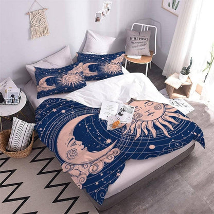 Sonne Mond Bettwäsche Set 135x200 cm, 4-teilig, 3D Böhmen Design