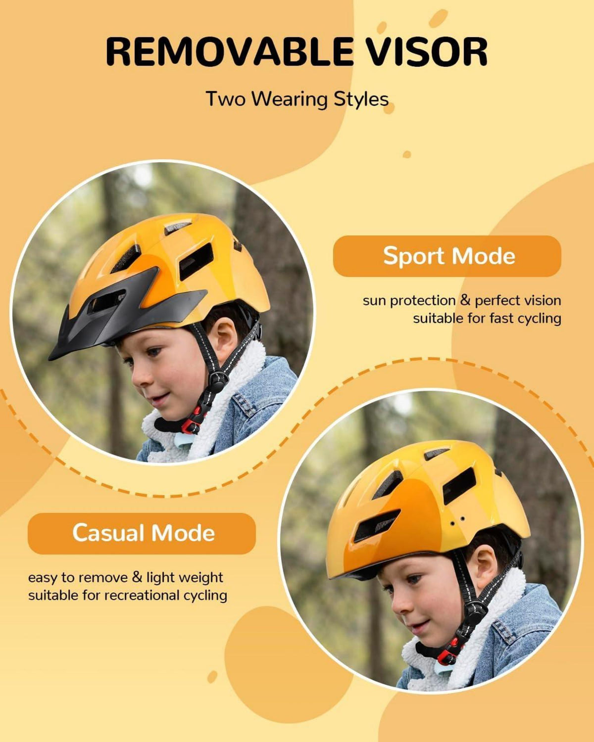Kinder Fahrradhelm für Mädchen Jungen verstellbarer Radhelm Skaterhelm Gelb 52-56cm