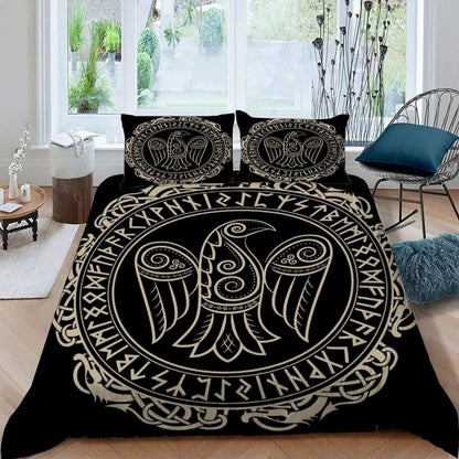 Wikinger Bettwäsche Set 135x200 cm, 4-teilig, 3D Krähe Motiv