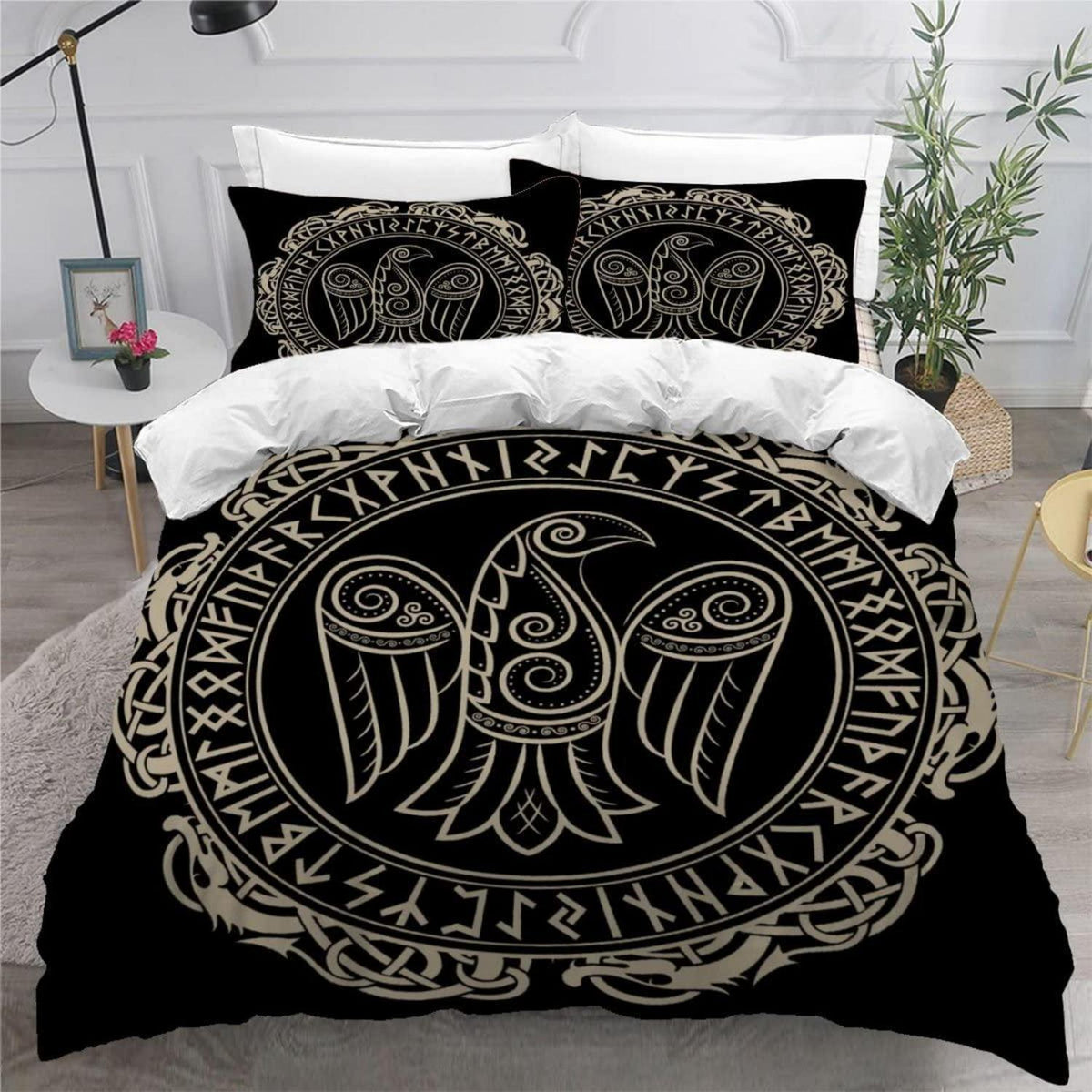 Wikinger Bettwäsche Set 135x200 cm, 4-teilig, 3D Krähe Motiv