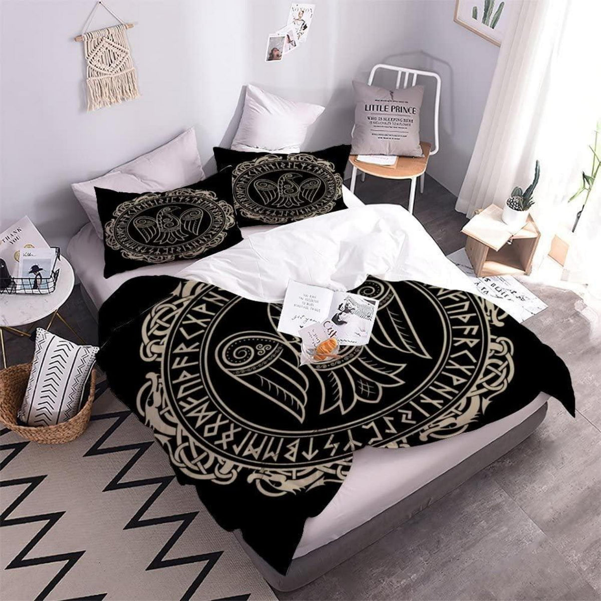 Wikinger Bettwäsche Set 135x200 cm, 4-teilig, 3D Krähe Motiv