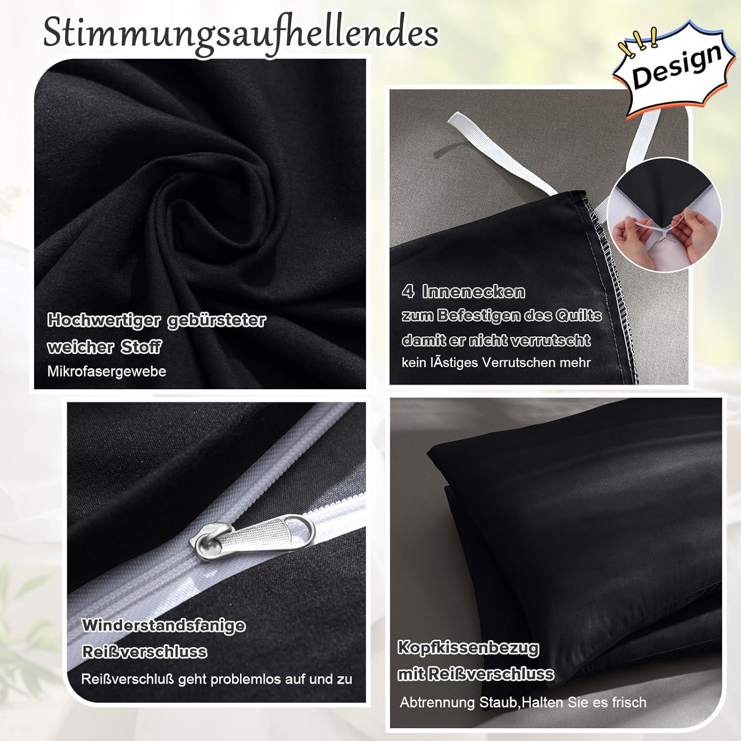 Bettwäsche-Sets Mikrofaser Schwarz 200x200 cm + 1 Kissenbezug 80x80 cm