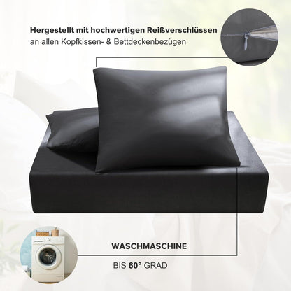 ohano Bettwäsche 200x200 cm + 2 Kissenbezug 80x80 cm Ganzjahres Anthrazit