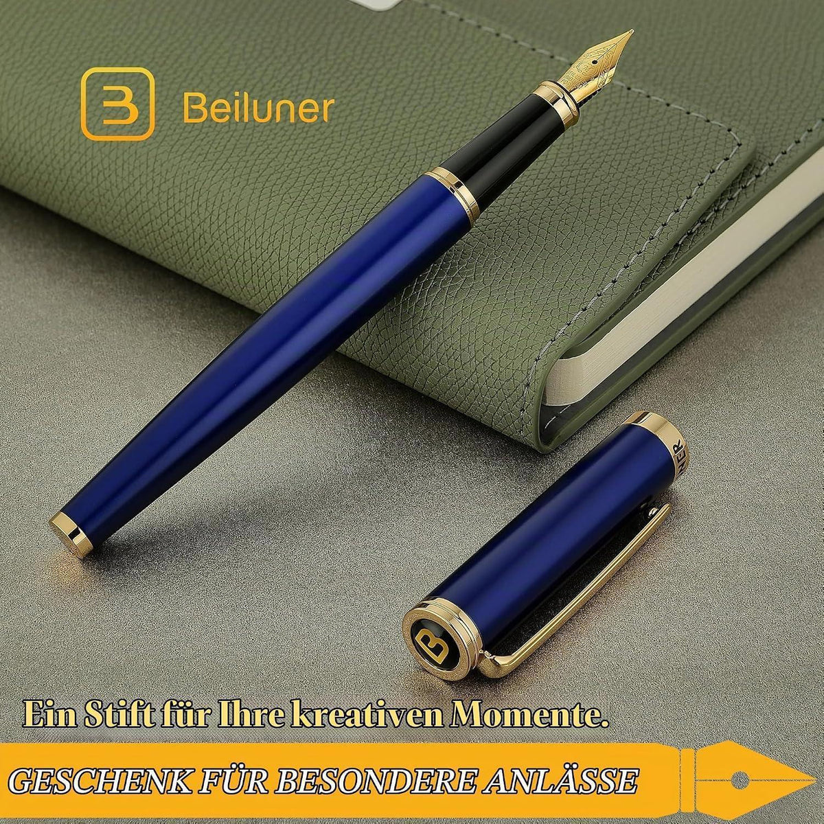 Blauer Füllfederhalter mit 24K Gold Feder (M) – Geschenkset