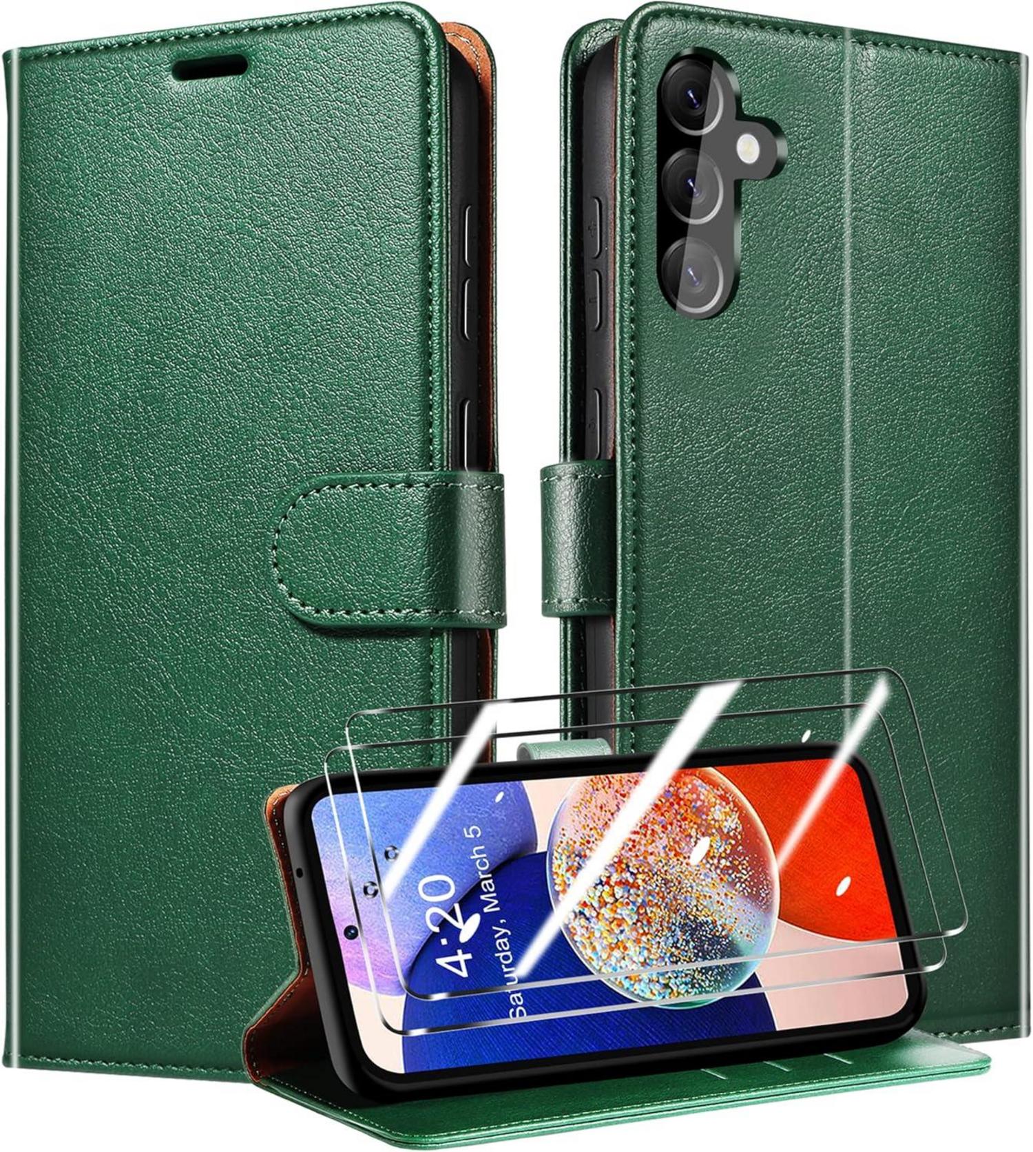 QHOHQ Samsung Galaxy A14 4G/5G Hülle Flip Cover Magnetisch Grün