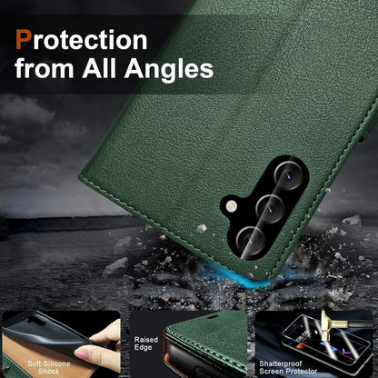 Samsung Galaxy A14 4G/5G Hülle mit Panzer Schutz Glas - Premium Leder