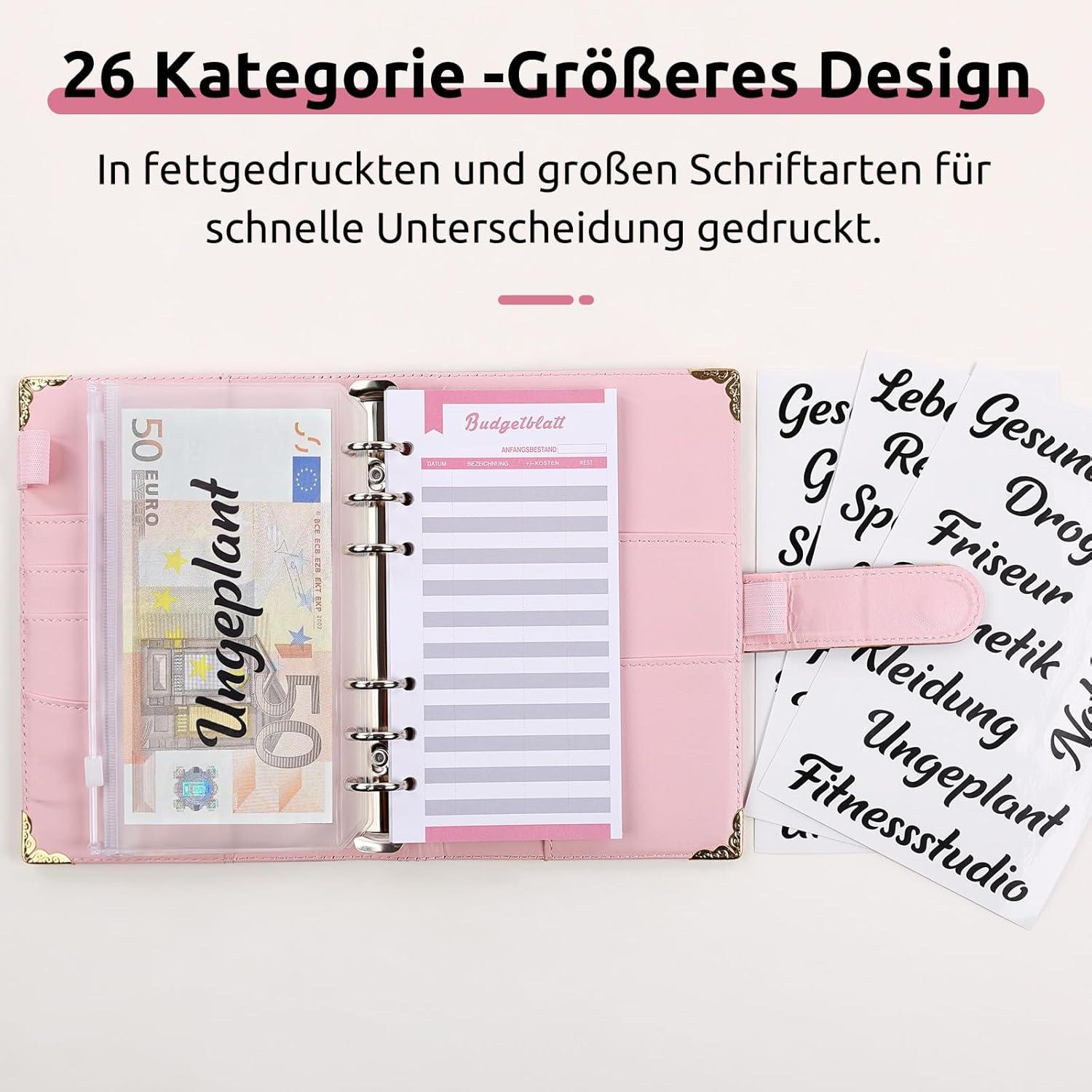 Budget Planer A6 mit Geldumschläge, Budgetsheets und