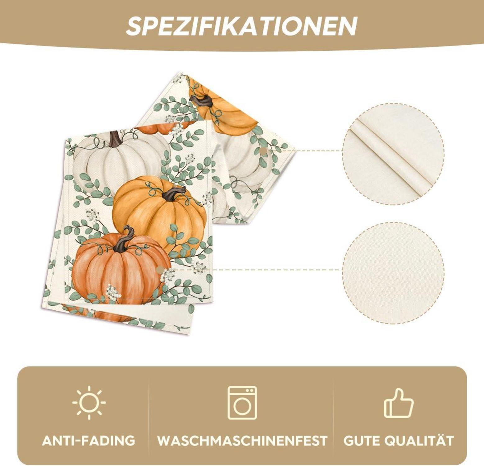Herbst Tischläufer Orange Kürbisse Eukalyptus Dekoration 40x240 cm