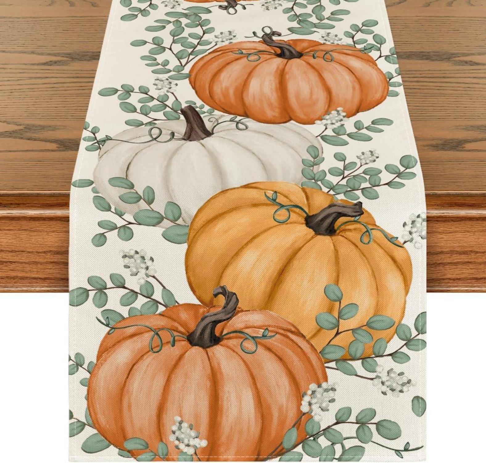 Herbst Tischläufer Orange Kürbisse 40x100 cm für Küche & Party