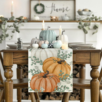 Herbst Tischläufer Orange Kürbisse Eukalyptus 40x100