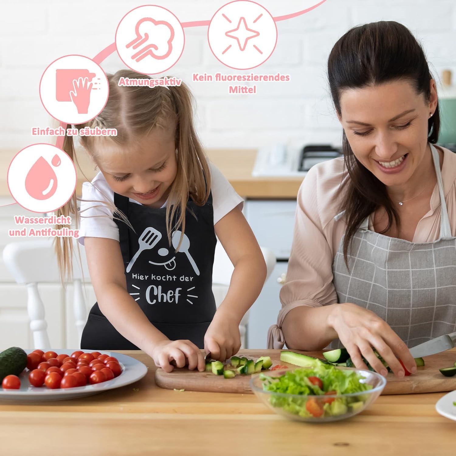 Wasserdichte Kinderschürze mit Tasche und lustigem Chef Design 4-12 Jahre