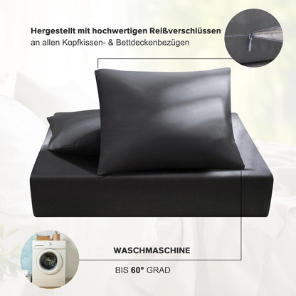 Bettwäsche 155x220 cm 2tlg Mikrofaser Anthrazit Kissenbezug 80x80 cm