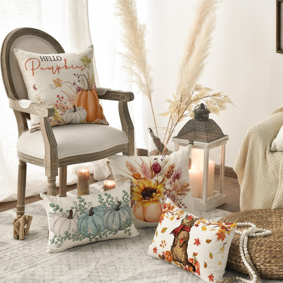 Herbst Kissenbezug Set Sonnenblumen 50x50 cm Orange