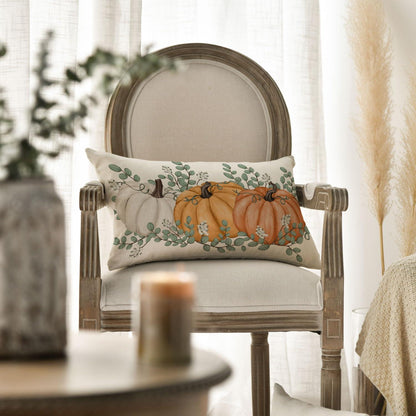 Orange Kürbis Eukalyptus Herbst Kissenbezug 30x50 cm Wohnzimmer Couch Deko