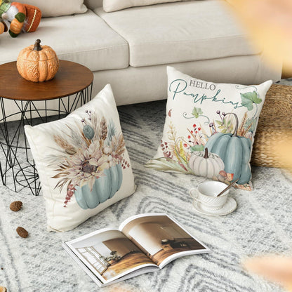 Artoid Sonnenblumen Blätter Kürbisse Herbst Kissenbezüge 4er Set 45x45cm Blau