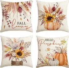 Herbstliche Kissenbezüge Sonnenblumen Blätter Vase Kürbisse 4er Set