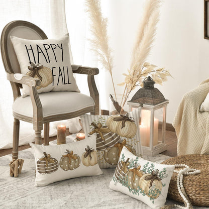 Herbstkissenbezüge Ahornblätter Streifen Set 45x45 cm Braun
