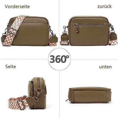 Damen Leder Umhängetasche Crossbody Schultertasche 3 Fächer A-khaki