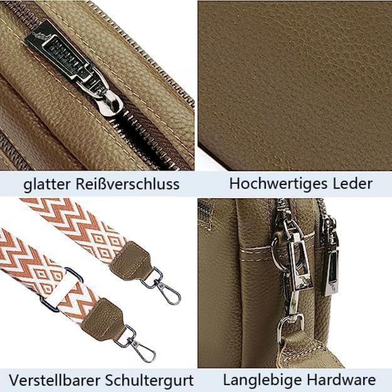 TIAASTAP Damen Handy Umhängetasche Echtes Leder Crossbody Bag Schultertasche 3 Fächer