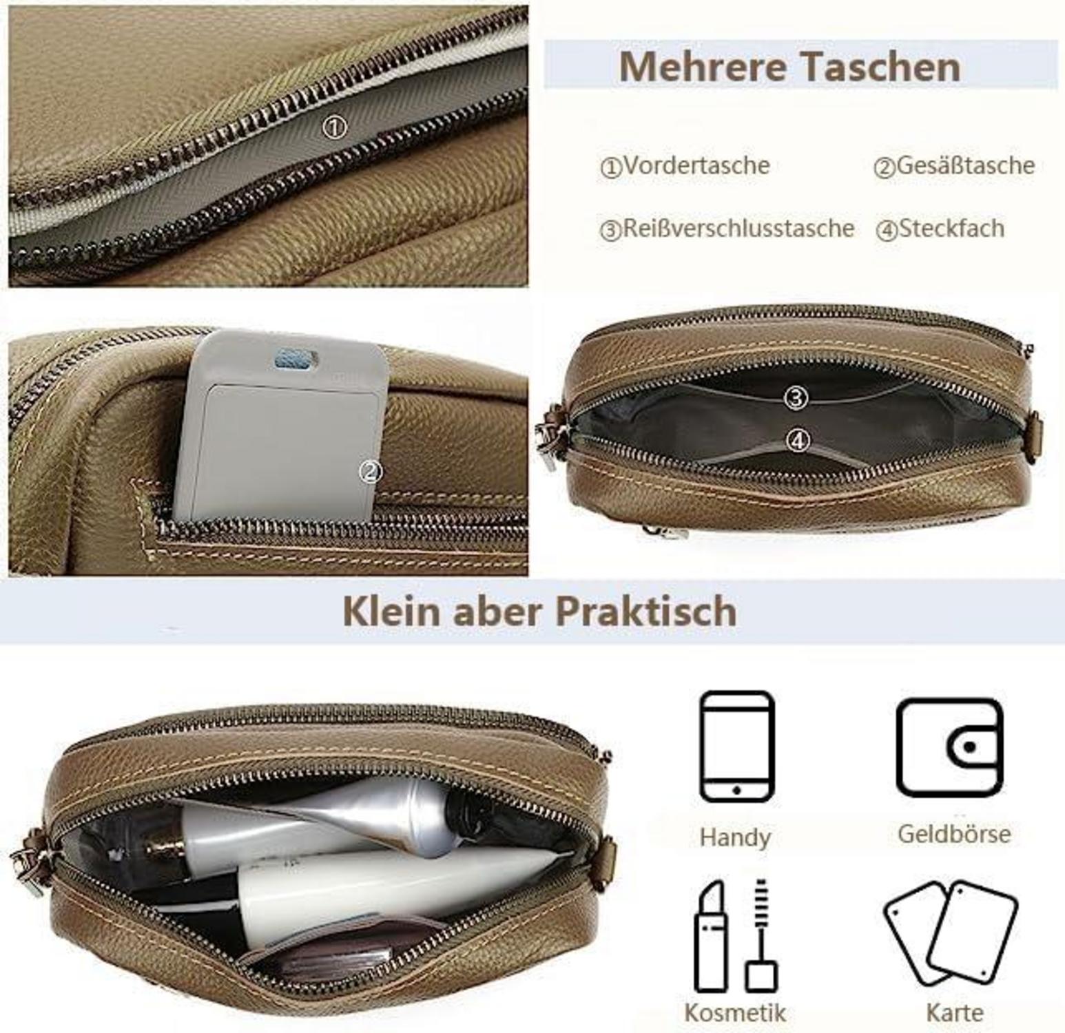 Echtes Leder Umhängetasche Damen Crossbody Bag Schultertasche 3 Fächer