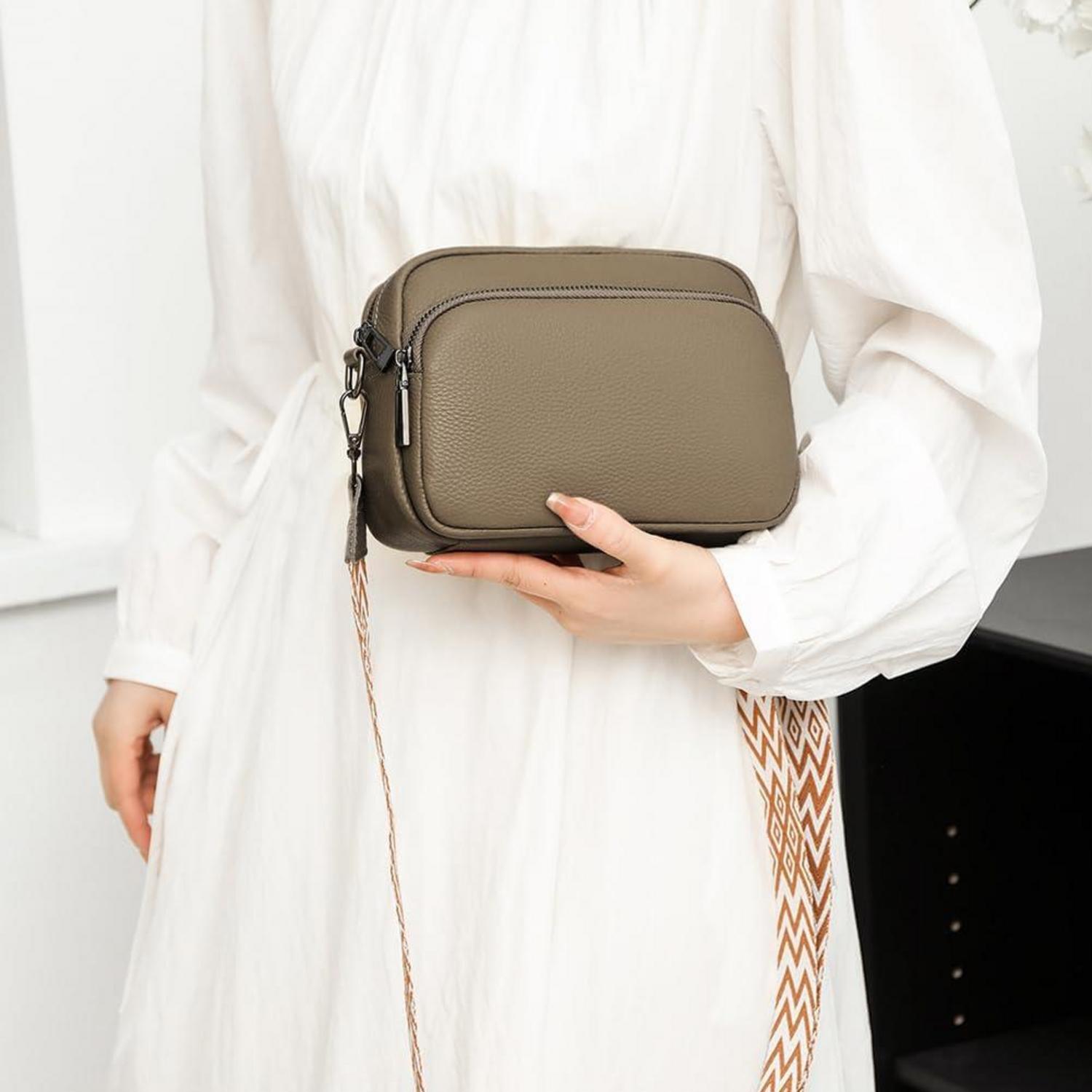 Echtes Leder Umhängetasche Damen Crossbody Bag Schultertasche 3 Fächer