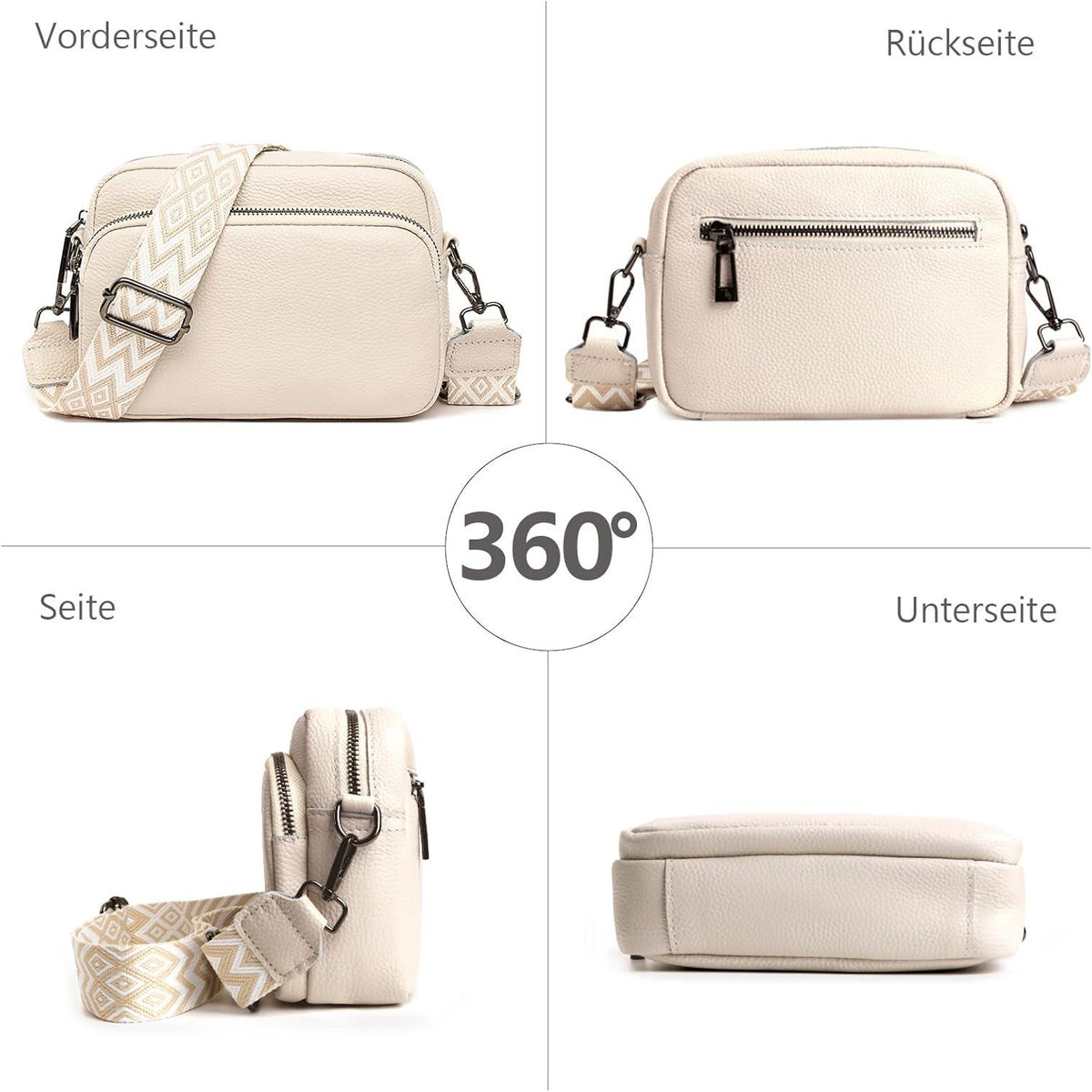 Damen Umhängetasche Echtes Leder Crossbody Bag mit breitem