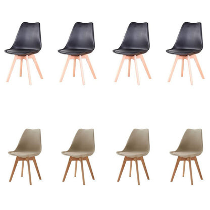 Esszimmerstuhl Set 8er – Massivholz, Abnehmbares Kissen Schwarz+Beige