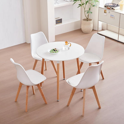 Esszimmerstuhl Set 8er – Weiß & Beige, Massivholzbeine