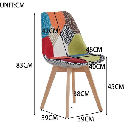 Patchwork Esszimmerstühle Set (Braun+Blau+Rot) mit Kissen