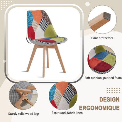 Patchwork Esszimmerstühle Set (Braun+Blau+Rot) mit Kissen
