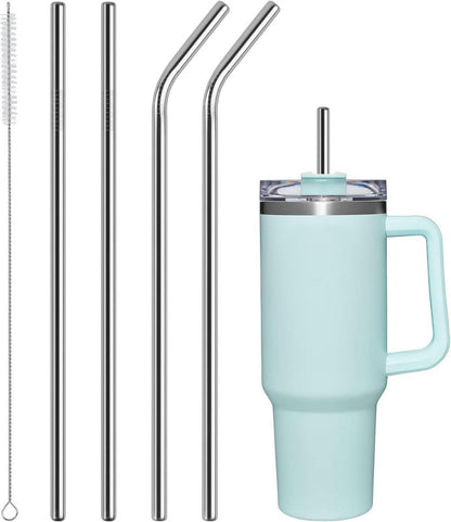 Edelstahl Strohhalme 4er Set - Gerade & Gebogen, Reinigungsbürste
