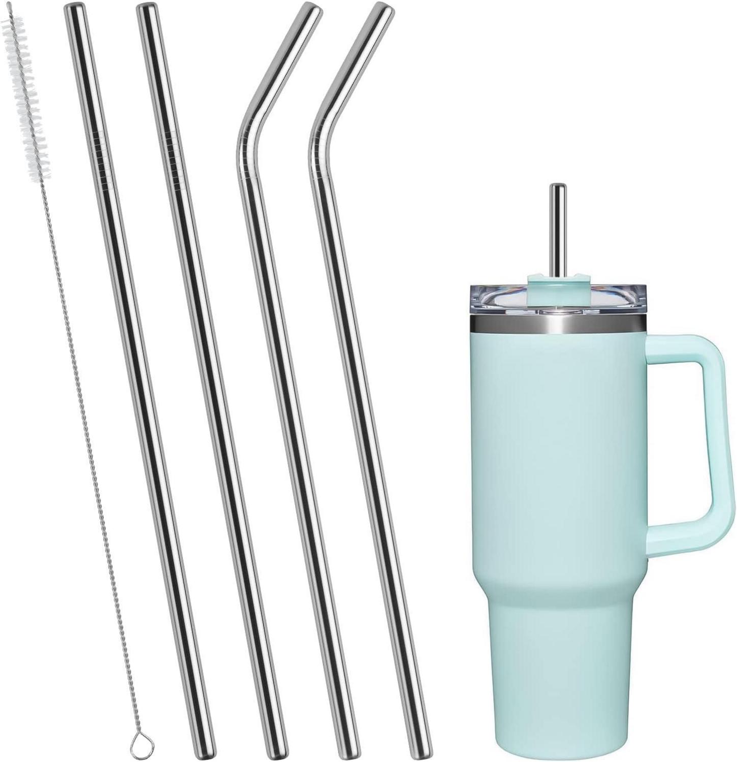 Edelstahl Strohhalme 304 4er Set mit Reinigungsbürste für Stanley Cup 40oz