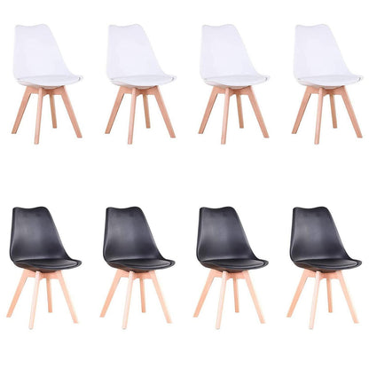 Esszimmerstuhl Set 8er - Massivholz, Abnehmbar, Weiß+Schwarz