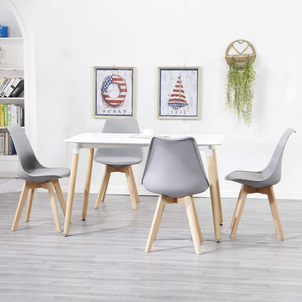 Esszimmerstuhl Set 8er – Massivholz, Abnehmbares Kissen (Glau+Beige)