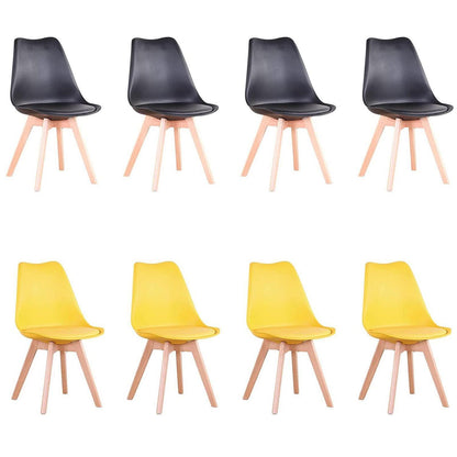 Esszimmerstuhl Set 8er – Massivholz, Abnehmbares Kissen, Schwarz