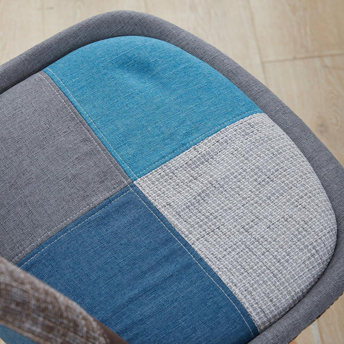 Patchwork Esszimmerstühle Set (Braun+Blau) mit Sitzkissen