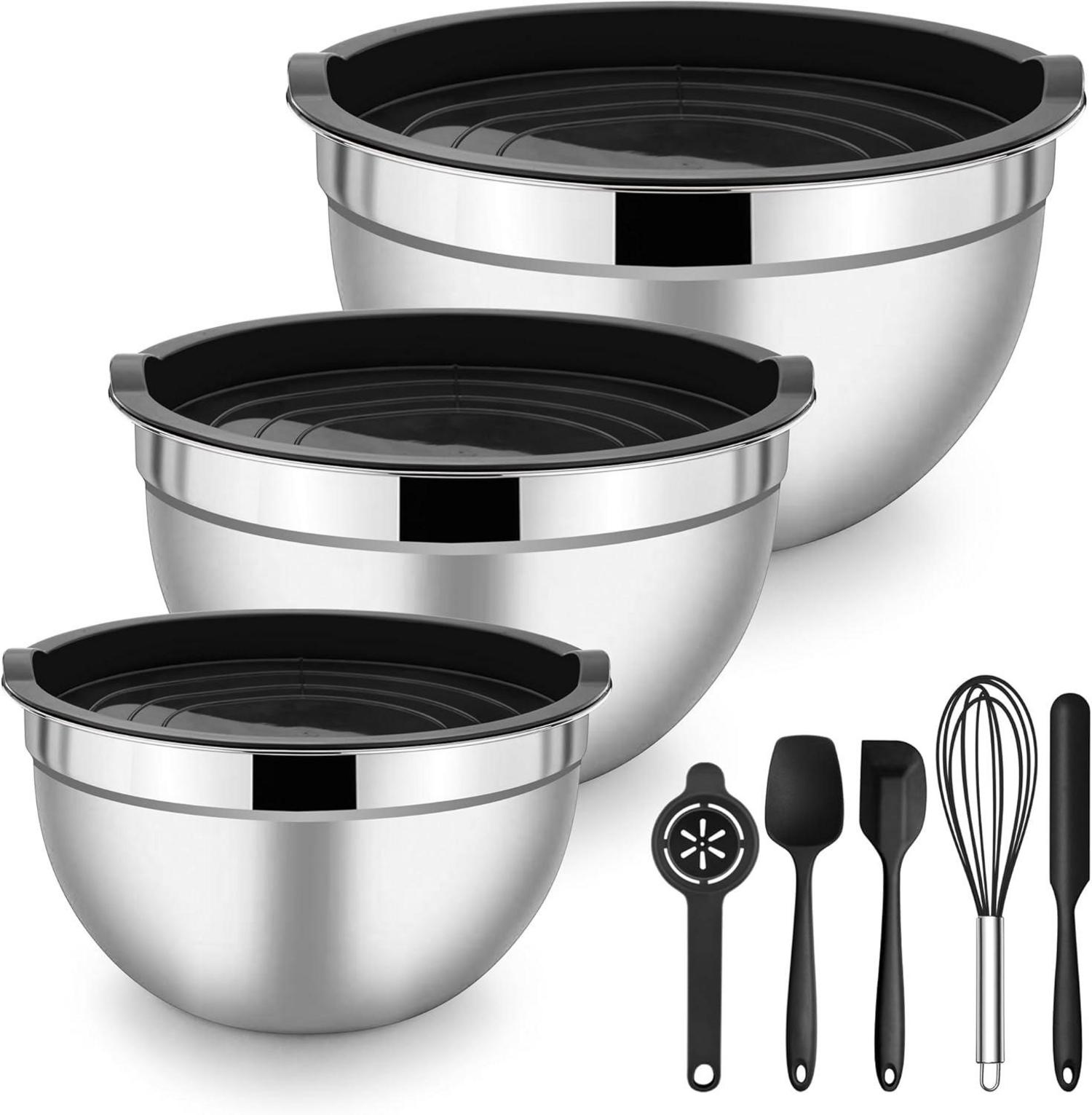 Rührschüssel Set Edelstahl mit luftdichten Deckeln & Backen Zubehör