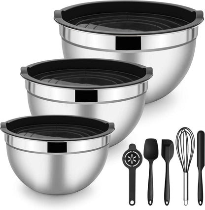Rührschüssel Set Edelstahl mit luftdichten Deckeln & Backen Zubehör