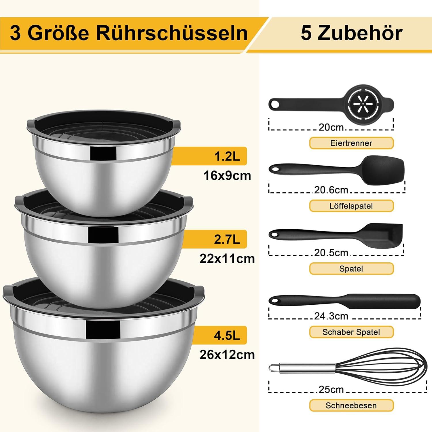 Herogo Rührschüssel Set Edelstahl Salatschüssel mit