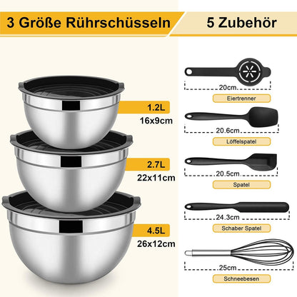 Herogo Rührschüssel Set Edelstahl Salatschüssel mit