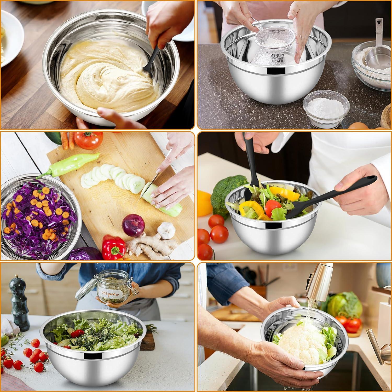 Rührschüssel Set Edelstahl Salatschüssel luftdichten Deckel Backen Zubehör 1,2L