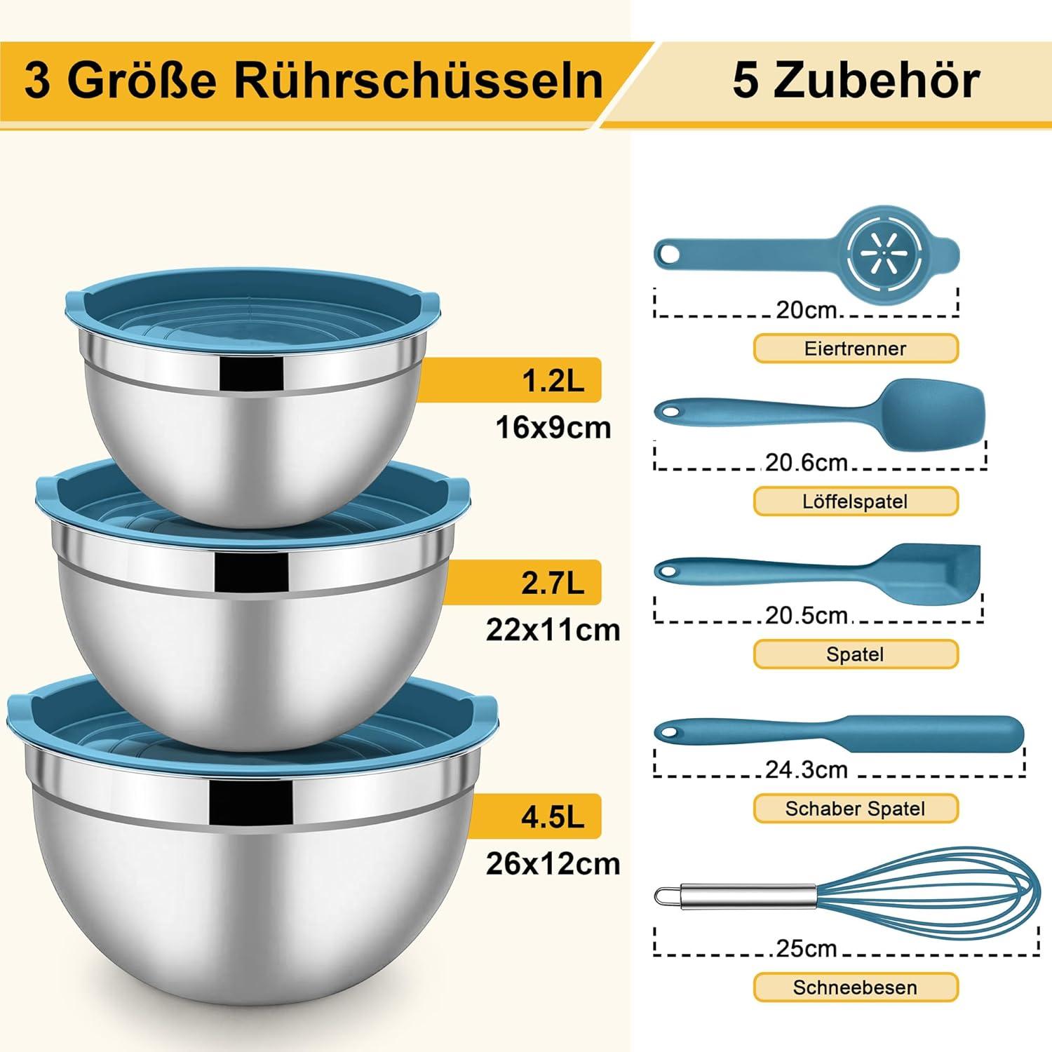 Edelstahl Rührschüssel Set mit luftdichtem Deckel und