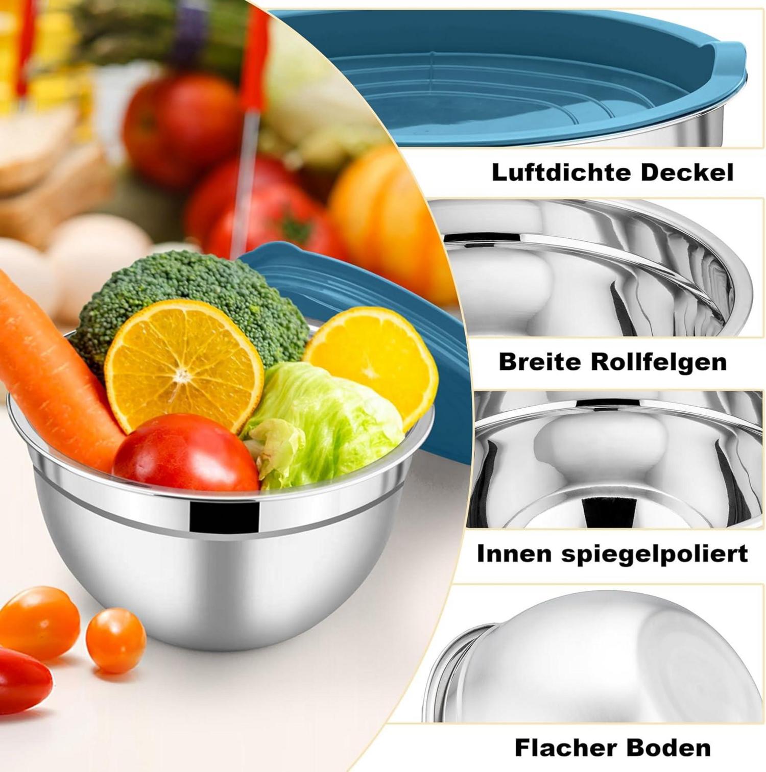 Rührschüssel Set Edelstahl Salatschüssel mit luftdichten Deckel