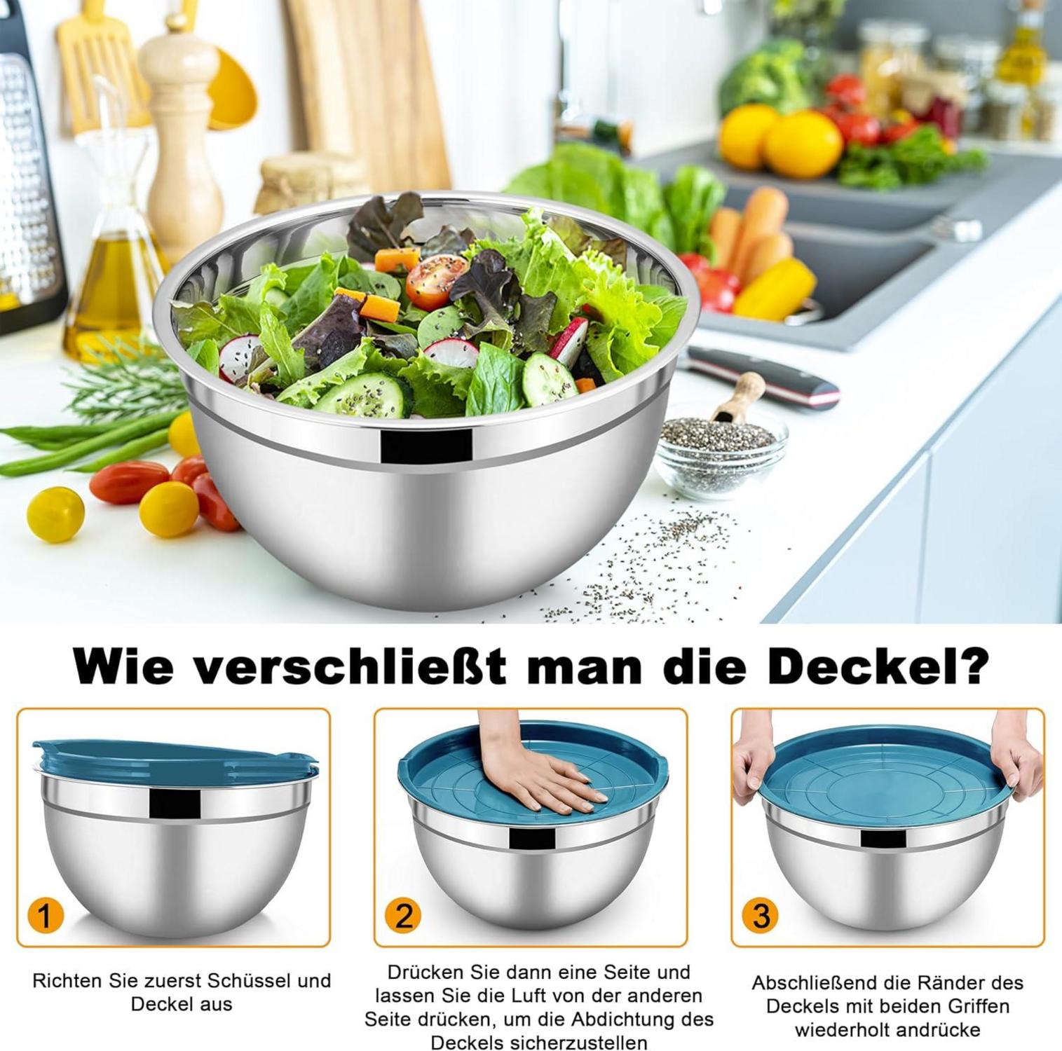 3-teiliges Herogo Rührschüssel Set Edelstahl Salatschüssel stapelbar Blau