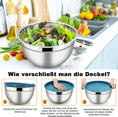 3-teiliges Herogo Rührschüssel Set Edelstahl Salatschüssel stapelbar Blau