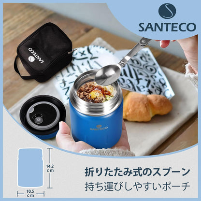 Thermobehälter Edelstahl 500ml Isolierbehälter mit Löffel und Isoliertasche Blau
