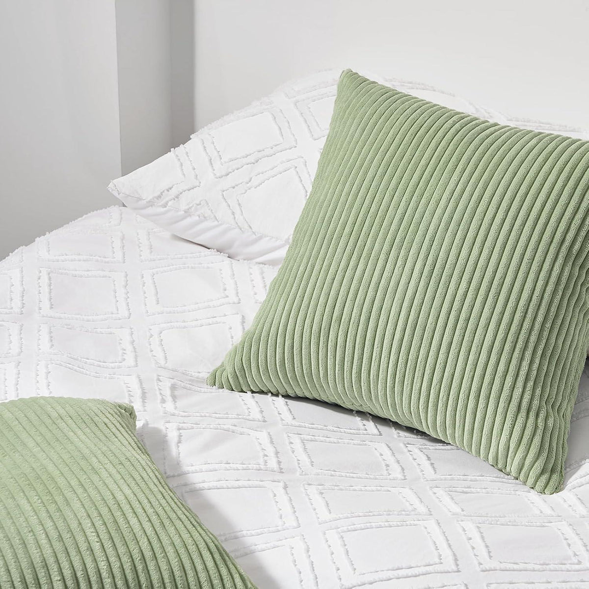 Kordsamt Kissenbezug 40x40 grün gestreift 2er Set Sofakissen Deko