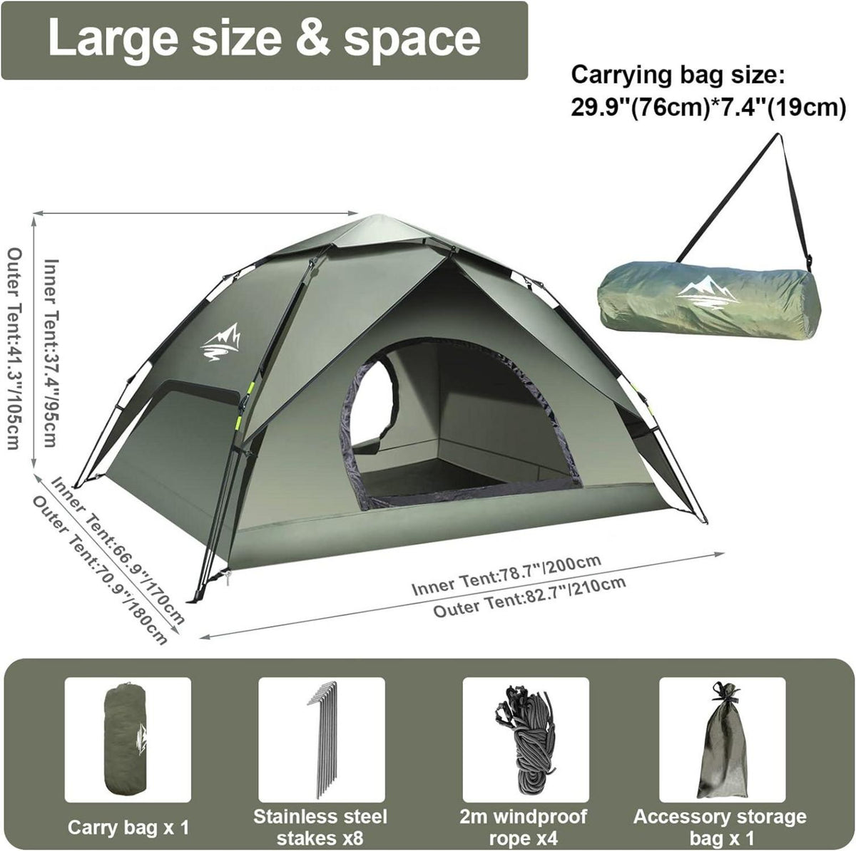 Automatisches Camping Zelt 2-3 Personen Pop Up Wasserdicht