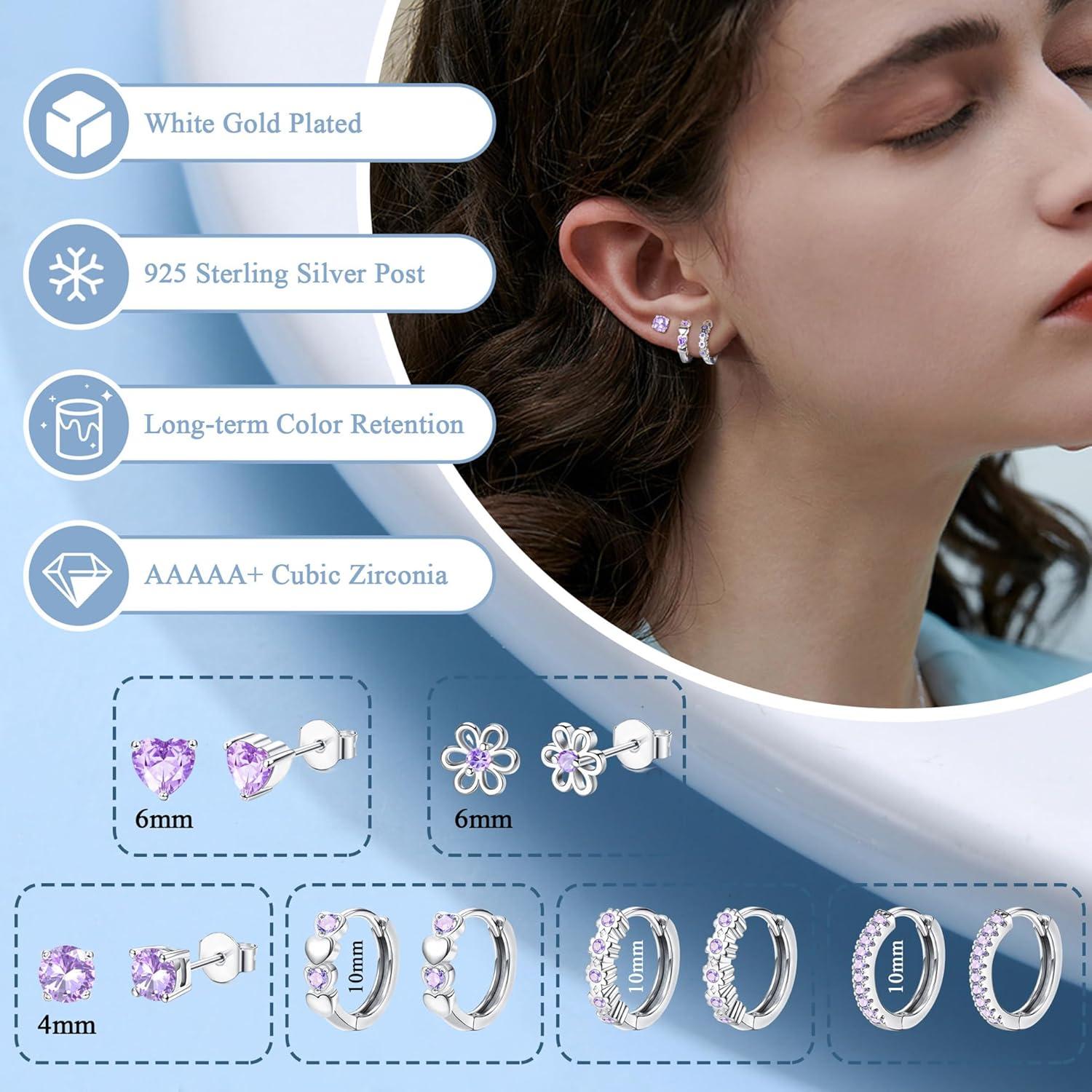 Kleine Ohrringe Set Damen Mädchen 925 Silber CZ Ohrstecker Creolen